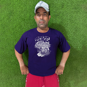 T-shirt surdimensionné pour hommes, design tendance et moderne, OEM, tissu 100% coton de haute qualité, couleur bleu uni, col rond, pour garçons - Product Image 1