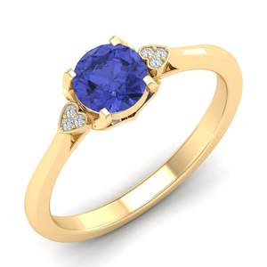 Bague de fiançailles en or massif 14 carats avec diamant, pierre précieuse tanzanite de 0,84 carat, taille ronde, design original REYES, bijoux faits à la main - Product Image 2