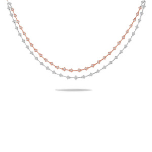 Collar de Diamantes Geométricos de Doble Capa con Eslabones en Oro Rosa y Blanco y Diseño Repetitivo de Forma de Cometa - Product Image 3