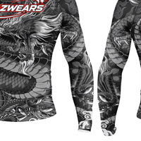 Vente en gros de maillots de compression à manches longues pour entraînement MMA, sublimation, étiquette privée, usine de vêtements de sport, maillots de compression MMA pour hommes