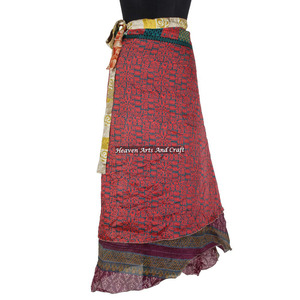 Indian-Vintage Silk Sari Magic Wrap <b>Skirt</b>-Reversible New Fashion Arrival Silk Long Wrap <b>Skirt</b> Maxi <b>Boho</b> Vintage Magic Dress - Product Image 2