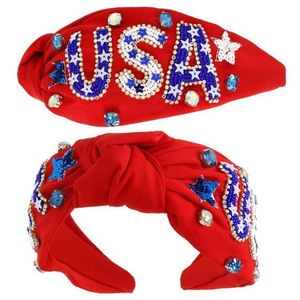 <b>Red</b> <b>Sequin</b> Headband with Beaded Flower Embroidery Handmade Party Wedding Hair Accessory - Product Image 4
