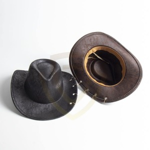 Sombrero de Vaquero de Cuero Unisex, Estilo Casual para Exteriores, Cuero Vacuno de Grano Completo, Marrón y Negro, Ajustable, Estilo Europeo-Americano, 56-58CM, Cuatro Paneles - Product Image 4