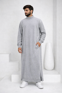 Thobe d'hiver en polaire à col montant, style arabe de Dubaï, pour hommes musulmans, en tissu thawab de qualité, Jubbah arabe au design moderne, personnalisable - Product Image 6
