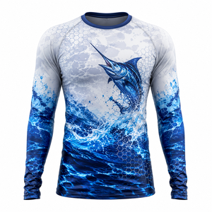 เสื้อแรชการ์ดแขนยาวสำหรับผู้ชาย ลายบลูมาร์ลิน ระบายอากาศได้ดี แห้งเร็ว ผลิตจากโพลีเอสเตอร์/คอตตอน ป้องกันแสงแดด UPF 50+ เสื้อกีฬาสำหรับผู้ใหญ่ - Product Image 1