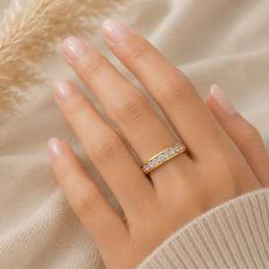 Anillo de Boda con Diamantes Cultivados en Laboratorio, Corte Brillante Redondo de 3MM, Engaste de Canal, Oro Sólido de 10K, 14K, 18K, Color E, Joyería Fina para Mujer - Product Image 4