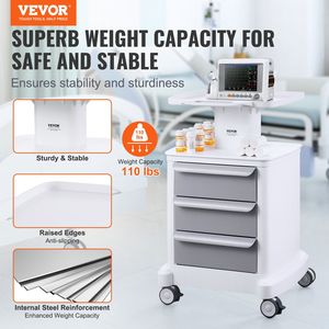 Carrello da Laboratorio a 4 Ripiani con 3 Cassetti e 1 Vassoio Superiore, Carrello Mobile con Ruote in Materiale ABS, 4 Ruote Silenziose, Carrello Ospedaliero - Product Image 2