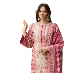 Collection de costumes Sal-war en pur coton avec broderie lourde de style imprimé pakistanais en vente en ligne - Product Image 1
