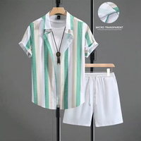 Heren Hawaiiaans overhemdset 2-delig casual gestreept overhemd met knopen en shorts zomer strandpak OEM ODM groothandel