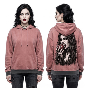 Custom Dusty Rose Washed Hoodie Women Vampire Woman Apple Graphic Sketch Print Streetwear Heavyweight Pullover Factory - Product Image 1