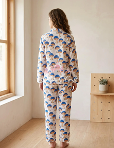 Mushroom Print 100% Cotton Summer Pajama Set for Women Soft Long Sleeve Button-<b>Down</b> Quick Dry Breathable Sleepwear Top - Product Image 4