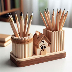 Wooden Desk Storage Container for Everyday Essentials Luxury Timber Pen Organizer for Office Decor Wooden Office Accessory <b>Caddy</b> - Product Image 6