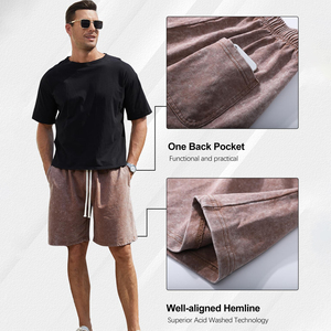 กางเกงขาสั้นผู้ชายขายดี แห้งเร็ว ระบายอากาศดี สวมใส่สบาย คุณภาพดี ล้างสีแบบแอซิดวอช เหมาะสำหรับฤดูร้อน ปิดขอบด้วยวัสดุอย่างดี รับสกรีนโลโก้ - Product Image 5