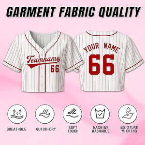 เสื้อเบสบอลครอปสำหรับผู้หญิงแบบสั่งทำพิเศษ เสื้อซอฟต์บอลพร้อมชื่อทีมและหมายเลขสำหรับชุดทีมและเสื้อแฟนคลับ สีขาว - Product Image 2
