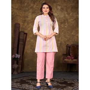 QUILY WEAR IMPRIMÉ EN COTON AVEC TOP DE TRAVAIL ZARI AVEC BAS ROSE CLAIR - Product Image 1