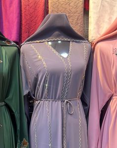 Wholesale Modest Dubai Beaded Sequined Long Sleeve <b>Abaya</b> Muslim Traditional Handmade <b>Wedding</b> Women Polyester Breathable V Neck - Product Image 6