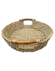 Handwoven Seagrass Serving <b>Tray</b> <b>Basket</b> with Wooden Handles Oval Woven Bamboo Style Household Grade for Kitchen Dining Decor - Product Image 3