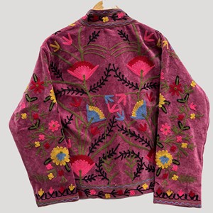 Veste en velours brodée à la main, manches longues, col mandarin, motif floral, pour femme adulte, automne, grande taille - Product Image 3
