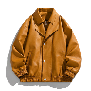 Blouson en cuir pour homme sur mesure, fermeture boutonnée, style bomber, avec corps en cuir véritable, bordure côtelée et personnalisation de la marque. - Product Image 5