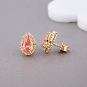 Boucles d'oreilles clous en or blanc/jaune/rose 18 carats avec halo de diamants roses de forme poire cultivés en laboratoire - Product Image 6