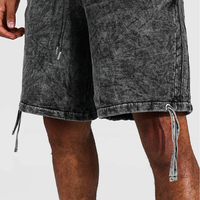 Short de bain d'été pour homme, style vintage basketball, en coton épais délavé à l'acide, décontracté, hip-hop, brodé, à motifs unis, écologique
