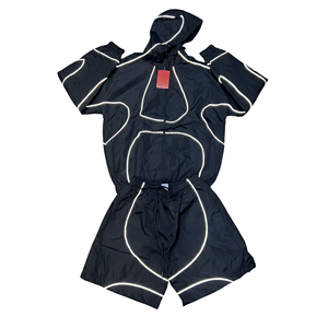Custom Men's Hooded Windbreaker Jacket and Shorts Set Lightweight Reflective Piping Waterproof Sportswear - Product Image 5
