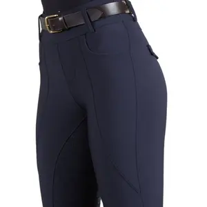 Navy Blue Fashion Women Breeches Horse Riding Long Pants Outdoor Equestrian 4 Way Stretch Leggings