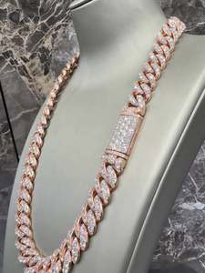 Chaîne cubaine en moissanite plaquée rhodium de haute qualité, style hip-hop, en argent 925, coupe brillante ronde VVS, collier unisexe - Product Image 5