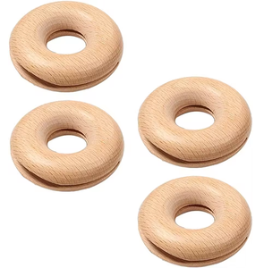Ensemble de quatre pinces à sac en bois, design minimaliste, forme de beignet en bois naturel durable, largeur de 3 à 3,9 pouces - Product Image 4