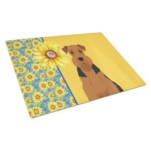 Tournesols d'été Airedale Terrier Planche à découper décorative en verre trempé Planche de service de cuisine grande taille Plats et assiettes - Product Image 1
