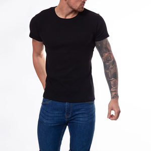 Camiseta de Cuello Redondo Negra Lisa para Hombre, Manga Corta, Informal, Básica, de Verano, con Logotipo Personalizado, OEM, ODM, Ropa al por Mayor - Product Image 1