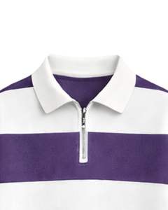 Sudadera con Cierre de Cremallera y Rayas Blancas y Moradas para Hombre, Cuello Camisero, Felpa, Informal, Invierno, Fabricante OEM Personalizado - Product Image 5