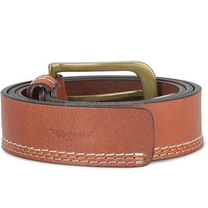 New Tan Finish <b>Real</b> <b>Leather</b> casual <b>belt</b> for <b>men</b> with contrast stitching and solid brass pin buckle dress <b>belt</b> for unisex - Product Image 2