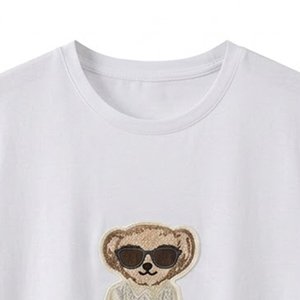 Camisetas de Manga Corta de Algodón Puro con Cuello Redondo y Bordado de Osito, Estilo Coreano, Novedad de Verano, Venta al por Mayor para Mujer - Product Image 5