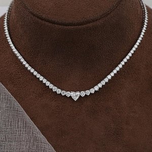 Women's 925 <b>Silver</b> Moissanite <b>Chokers</b> Tennis Necklace Heart Shape Prong Setting Rhodium Plated Trendy Style Wedding Jewelry - Product Image 1