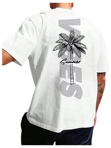 เสื้อยืดลายกราฟิกสบายๆ พิมพ์ลายต้นปาล์มและลายฤดูร้อนด้านหลัง ทรงโอเวอร์ไซส์ ผ้าคอตตอนเจอร์ซีย์ 100% รับผลิตเสื้อยืดจำนวนมากสำหรับขาย - Product Image 1