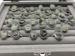 Natural Prehnite Brass Silver Plated Handmade Gemstone Oval Bezel Setting <b>Ring</b> Unisex Designer Trendy - Product Image 6