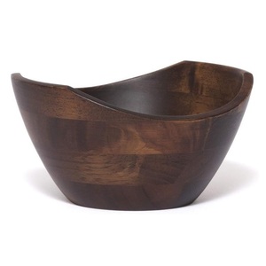 Bol de service en bois d'acacia de forme personnalisée, fait main, écologique, pour salade et fruits, vaisselle décorative - Product Image 4