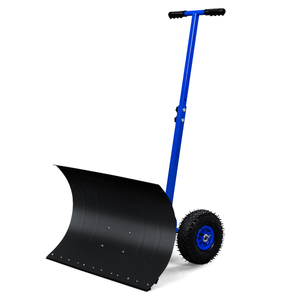 Adjustable T Handle Snow Plow Heavy Duty 29 X 18in Manual Snow Shovel <b>Inflatable</b> Wheels for Driveways Human Powered Manual - Product Image 1
