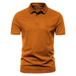 Men's Solid Color Short Sleeve Pique <b>Polo</b> Shirt Casual Knitted Button Design Regular Fit <b>Orange</b> - Product Image 1