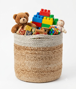 Panier de rangement pour jouets en jute fait main au design unique et panier organisateur de linge sale en tissu naturel tissé pour la maison et l'hôtel - Product Image 1