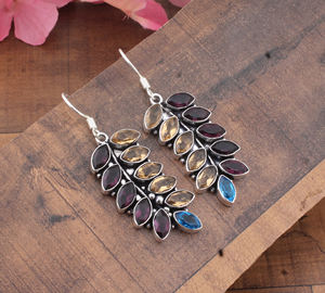 <b>Garnet</b> Citrine Drop <b>Earrings</b> Silver Plated 925 Sterling Silver Luxury Water Drop Shape Daily Wear Party Jewelry Wholesale - Product Image 6