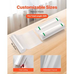 Sacchetti Sottovuoto Personalizzabili per Congelatore 11 x 50 Piedi Senza BPA per Alimenti, 2 Rotoli - Conservazione Pasti Sigillabili - Product Image 5