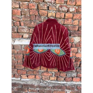 Chaqueta de Terciopelo Unisex Hecha a Mano con Bordado de Ojos, Abrigo de Terciopelo Suzani con Forro Interior de Algodón, Chaqueta de Invierno para Mujer - Product Image 3