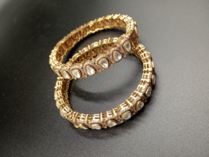 Bracelet jonc AMAIRA JEWELS plaqué or pour femme, en argent, avec pierres Polki taille poire, tendance, classique, pour fêtes et fiançailles, serti clos - Product Image 4