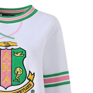 Sudadera Unisex AKA de Felpa Premium con Rayas Blancas, Cuello Redondo, Colores Blanco, Verde y Rosa, Estilo Griego Informal - Product Image 5