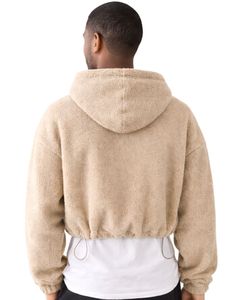Sudadera con capucha corta de forro polar texturizado beige personalizada, con cremallera de cuarto, dobladillo con cordón ajustable, estilo casual urbano, cálida, con logotipo personalizado - Product Image 2