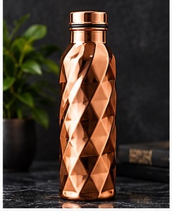 Vintage <b>Copper</b> <b>Water</b> <b>Bottle</b> with Leaf Embossed Pattern and <b>Copper</b> Lid Portable Drinkware Flask - Product Image 6