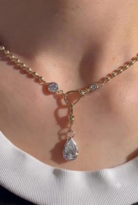 สร้อยคอทองคำแท้ 14K ประดับเพชรแล็บ 1.50 กะรัต E VVS รูปทรงหยดน้ำ พร้อมลูกปัดแบบโซ่ สำหรับผู้หญิง จี้รูปทรงลูกแพร์ ดีไซน์เก๋สำหรับงานปาร์ตี้ เครื่องประดับแฟชั่น - Product Image 2