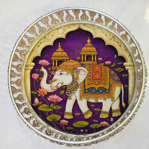 Plateau en argent allemand de style pichwai, motif éléphant, pour offrir en cadeau, plateaux décoratifs pour les fêtes, ensemble de plateaux pour la pooja. - Product Image 1